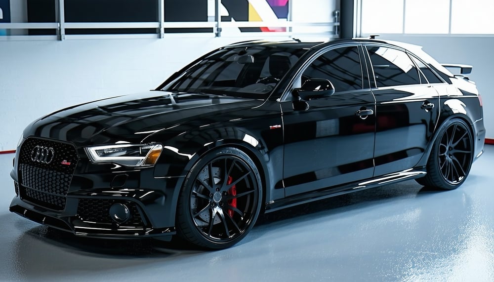 Car with tinted windows, vinyl wrap, and paint protection film Car with tinted windows, vinyl wrap, and paint protection film
